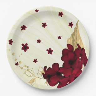 bruine bloemen goudblad marmer papieren bordje
