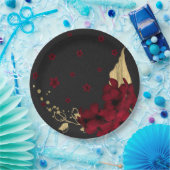 bruine bloemen goudblad zwart papieren bordje (Feest)