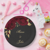 bruine bloemen goudblad zwart papieren bordje (Feest)