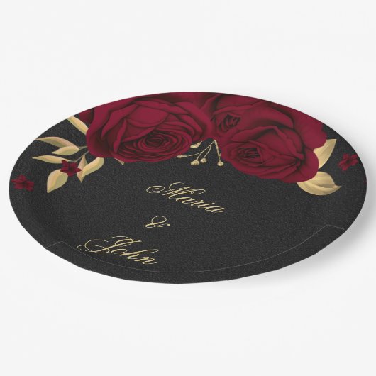 bruine bloemen goudblad zwart papieren bordje (Gekanteld)