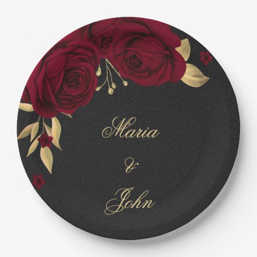 bruine bloemen goudblad zwart papieren bordje (Voorkant)