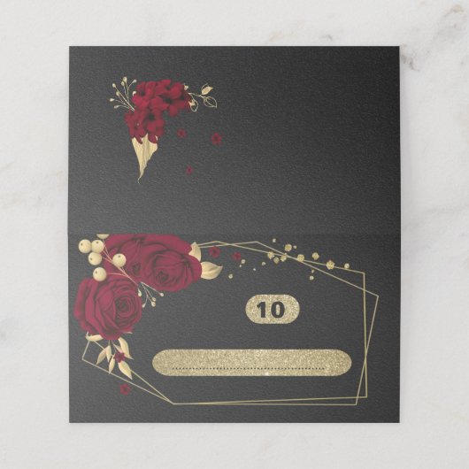 bruine bloemen goudblad zwart plaatskaartje (Buitenkant ongevouwen)