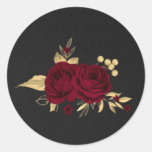 bruine bloemen goudblad zwart ronde sticker (Voorkant)