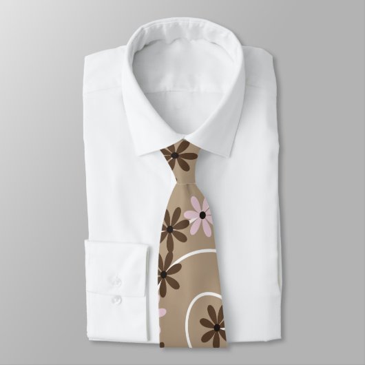 Bruine bloemen op spiraalvormige taupe stropdas (Gebonden)