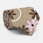 Bruine bloemen op spiraalvormige taupe stropdas (Opgerold)