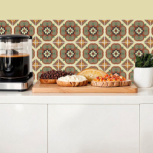 Bruine bloemen op tegels, retro  inspiratie tegeltje