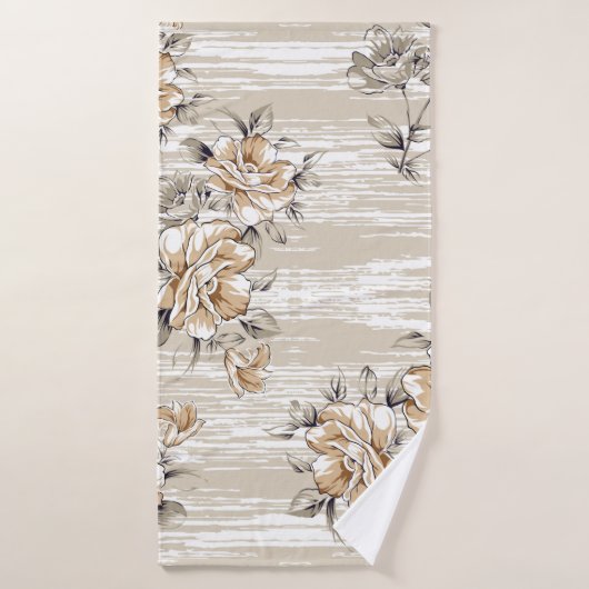 bruine bloemen patroon op textuurachtergrond badhanddoek (Badhanddoek)