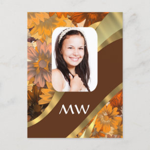 Bruine bloemenfoto sjabloon briefkaart
