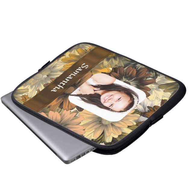 Bruine bloemenfoto sjabloon laptop sleeve (Voorkant onderkant)