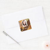 Bruine bloemenfoto sjabloon vierkante sticker (Envelop)