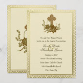 Bruine Bloemenkruis Katholieke bruiloft uitnodigin Kaart (Voorkant / Achterkant)