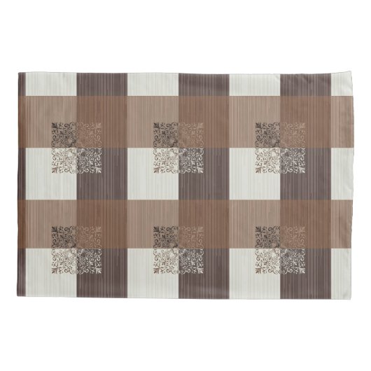 Bruine Blok Print Kussen Hoesje Kussensloop (Achterkant)