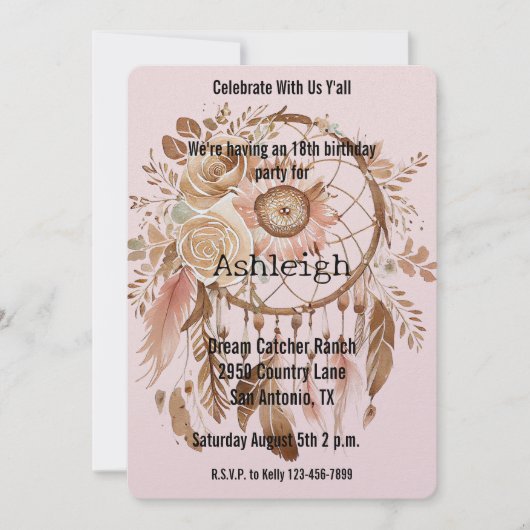 Bruine Blush Roze Bloemen Droomvanger Verjaardag Kaart (Voorkant)