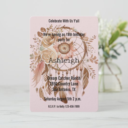 Bruine Blush Roze Bloemen Droomvanger Verjaardag Kaart (Staand voorkant)