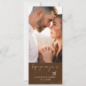 Bruine Boarding Pass Bestemming Foto Bruiloft Kaart (Achterkant)