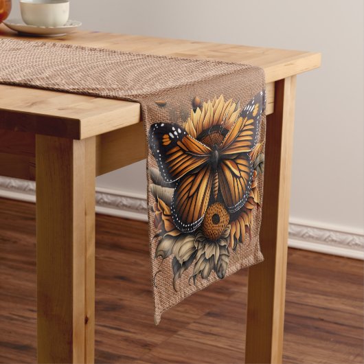 BRUINE BOERLAP LOOK MET ORANJE BRUINE VLINDER LANGE TAFELLOPER (Voorbeeld)