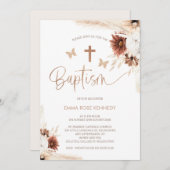 Bruine boho bloemen en vlinders doop kaart (Voorkant / Achterkant)