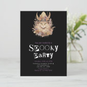 Bruine Boho Kat Bloemige Bladeren Halloween Feest Kaart (Staand voorkant)