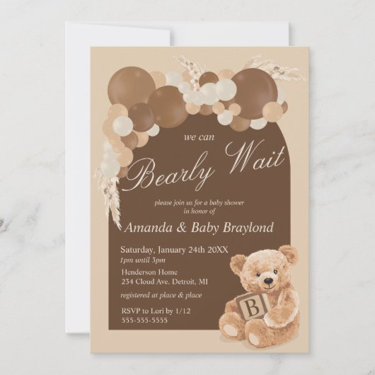 Bruine Boho Pampasgras Teddybeer Kaart (Voorkant)