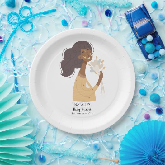 Bruine boho vrouw bouquet van het hart papieren bordje (Feest)