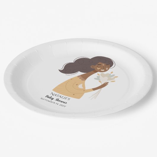 Bruine boho vrouw bouquet van het hart papieren bordje (Gekanteld)