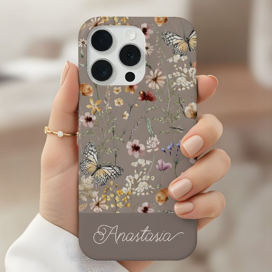 Bruine Boho Waterverf Wilde Bloemen Patroon  iPhone Hoesje