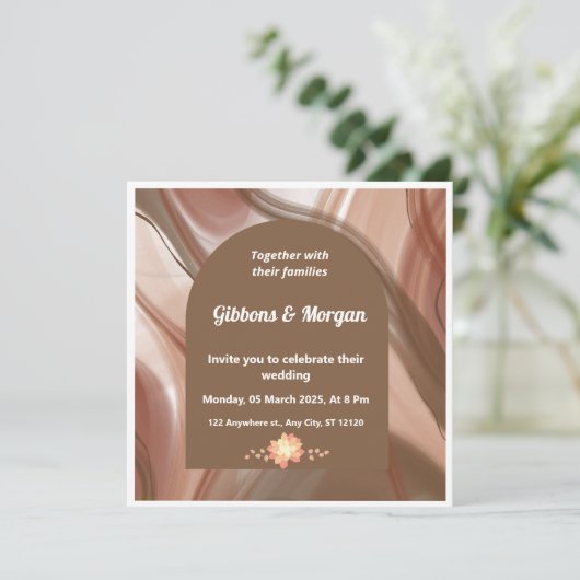 Bruine boog en Abstracte wervelende huwelijksuitno Kaart (Staand voorkant)