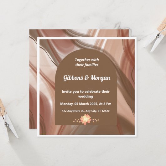 Bruine boog en Abstracte wervelende huwelijksuitno Kaart (Voorkant / Achterkant in situ)