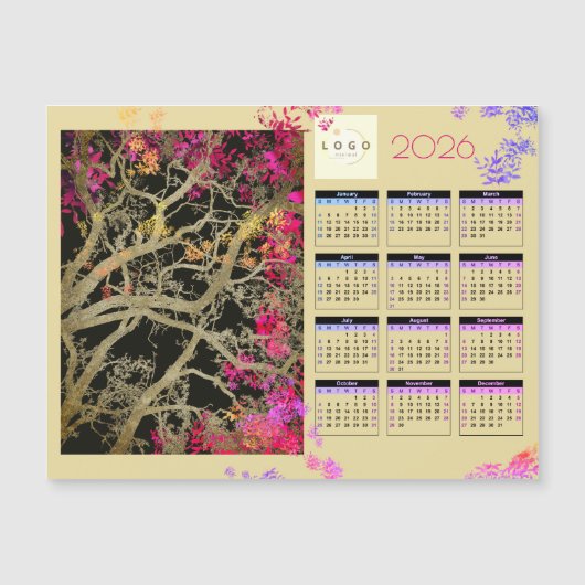 Bruine boom 2026 bedrijf magnetische kalender (Voorkant)