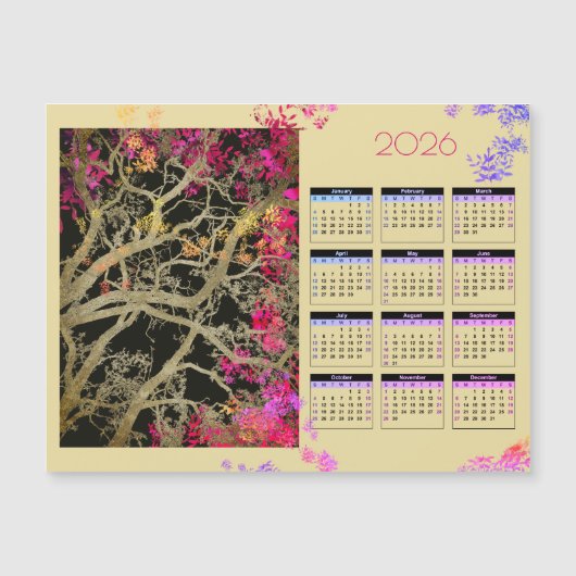 Bruine boom  2026  magnetische kalender (Voorkant)
