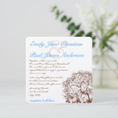 Bruine Boom Aqua Blue Font Wedding Invitation Kaart (Staand voorkant)
