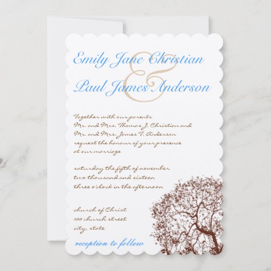 Bruine Boom Aqua Blue Font Wedding Invitation Kaart (Voorkant)