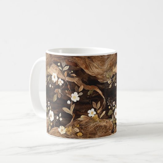 Bruine Boom Bloemen Koffiemok (Voorkant links)