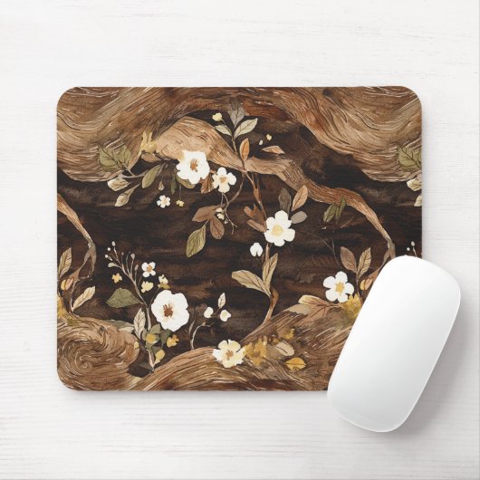 Bruine Boom Bloemen Muismat (Met muis)