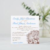 Bruine boom - Bright Blue Font Wedding Invitation Kaart (Staand voorkant)