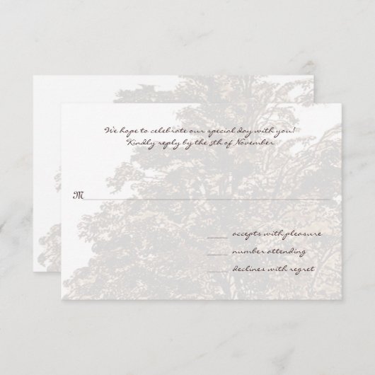 Bruine Boom Bruiloft Monogram Reactiekaart RSVP Kaartje (Voorkant / Achterkant)