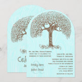 Bruine boom Love Bird Woodgrain Turquoise Wedding Kaart (Voorkant / Achterkant)