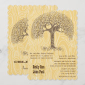 Bruine boom Love Bird Yellow Woodgrain Wedding Kaart (Voorkant / Achterkant)