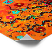 Bruine boom van het leven W/ bloemen & Oranje kleu Poster (Hoek)
