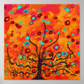 Bruine boom van het leven W/ bloemen & Oranje kleu Poster (Voorkant)