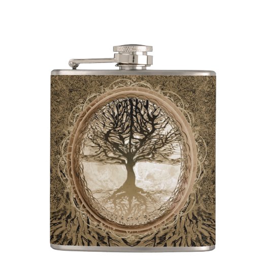 Bruine boom van het Life-patroon Heupfles (Voorkant)