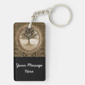 Bruine boom van het Life-patroon Sleutelhanger (achterkant)