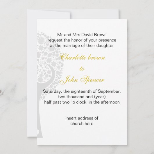 bruine boomgeel vederwild trouwnodigt uit kaart (Achterkant)