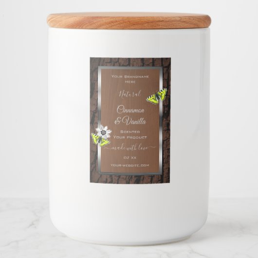 Bruine boomschors met zilveren Lijsten — Productla Voedselcontainer Etiket (Voorkant)