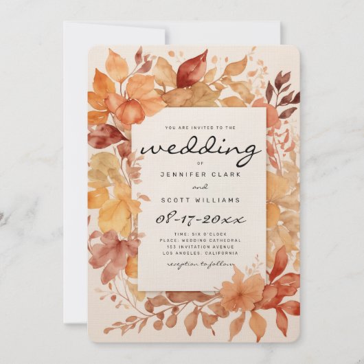 Bruine bordeauxrode oranje bladeren Herfst bruilof Kaart (Voorkant)