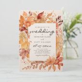 Bruine bordeauxrode oranje bladeren Herfst bruilof Kaart (Staand voorkant)