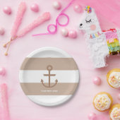 Bruine Borden met snijwand en witte gestripte anke Papieren Bordje (Feest)