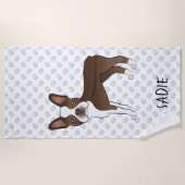 Bruine Boston Terrier Cartoon Hond & Aangepaste Te Strandlaken (Voorkant)