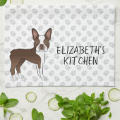 Bruine Boston Terrier Cartoonhond & Aangepaste Tek Theedoek (Gevouwen)