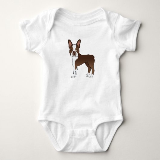 Bruine Boston Terrier Leuke Cartoonhondenontwerp Romper (Voorkant)